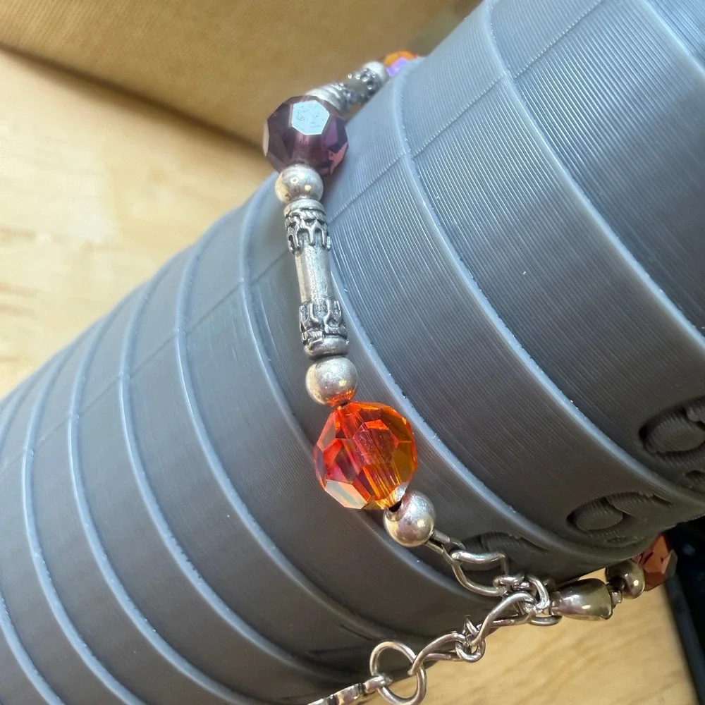 Boho Paw Print Crystal Beaded Silver Tone Bracelet 925 Sterling